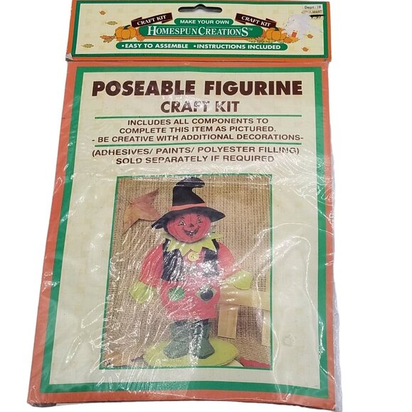 Vintage Homespun Creations-Poseable Figurine Craft Kit -Pumpkin Scare Crow-NIP - Picture 3 of 6
